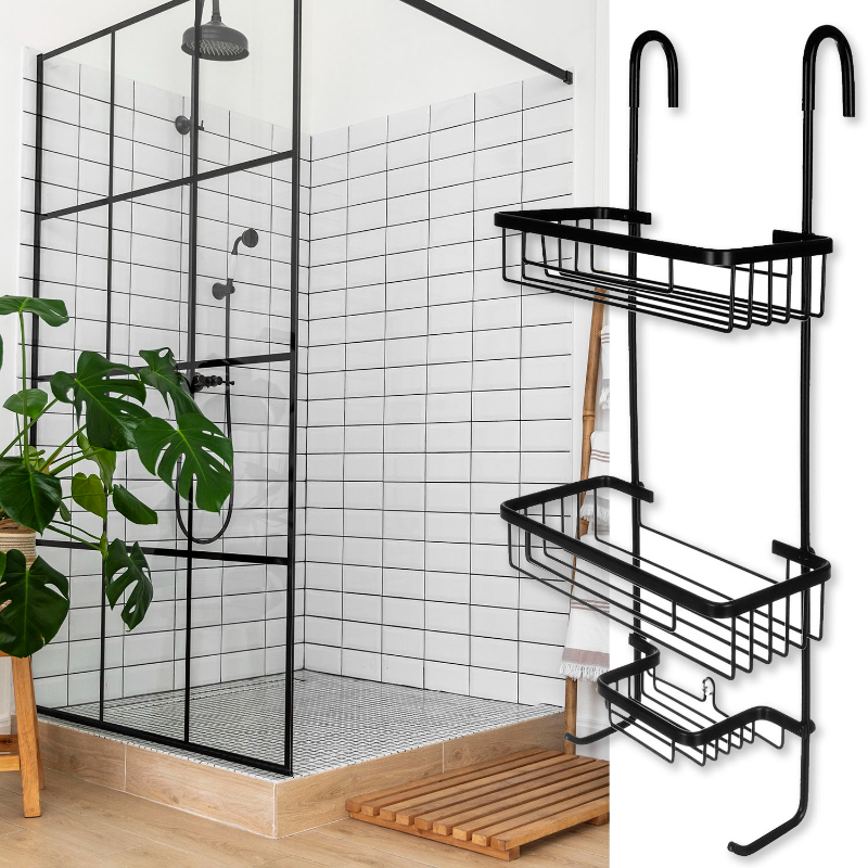 Raft pentru dus suspendat din aluminiu 3 niveluri 63cm negru 7