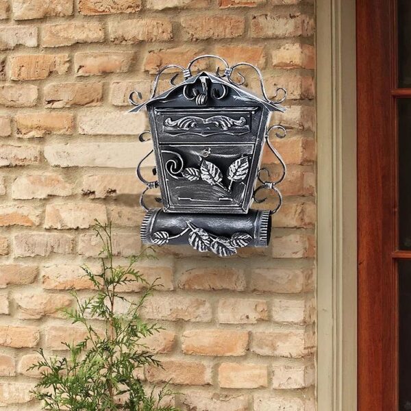 Cutie postala, cu loc pentru ziar oblic, elemente forjate, argintiu, format B5, 38x12.5x51.5 cm, Damech - imagine 3