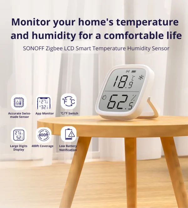 Senzor de temperatura si umiditate SONOFF SNZB-02D Zigbee 3.0 cu afisaj LCD - imagine 8