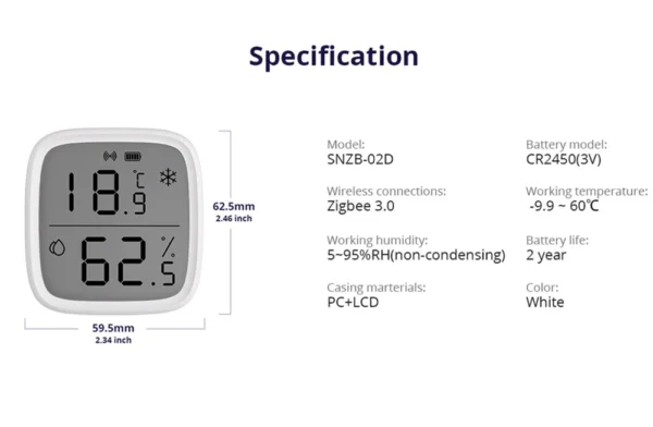 Senzor de temperatura si umiditate SONOFF SNZB-02D Zigbee 3.0 cu afisaj LCD - imagine 10