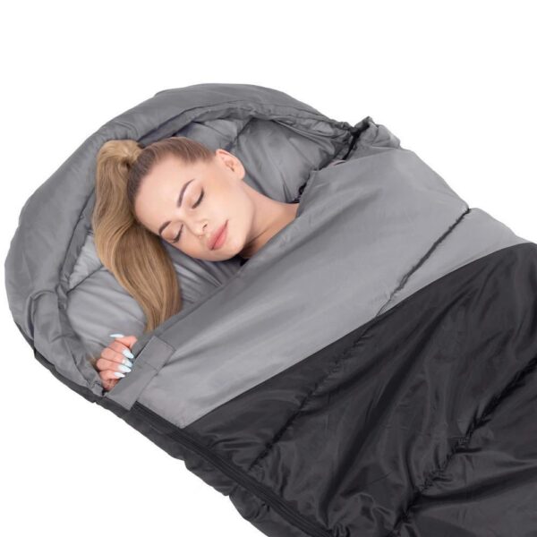 Sac de dormit, turistic, negru si gri, 220x50/80 cm, Springos - imagine 17