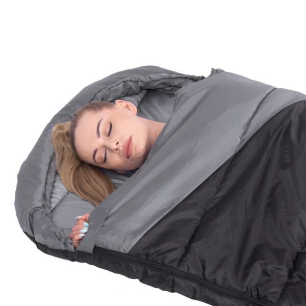 Sac de dormit, turistic, negru si gri, 220x50/80 cm, Springos - imagine 16