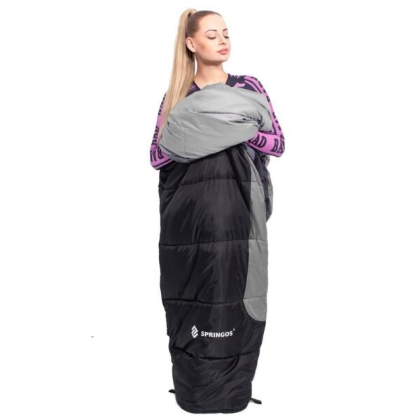 Sac de dormit, turistic, negru si gri, 220x50/80 cm, Springos - imagine 11