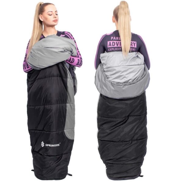 Sac de dormit, turistic, negru si gri, 220x50/80 cm, Springos - imagine 10