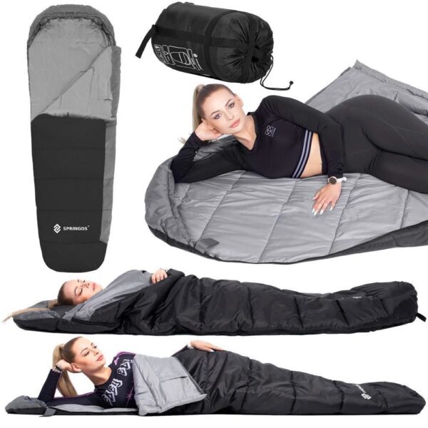 Sac de dormit, turistic, negru si gri, 220x50/80 cm, Springos - imagine 8