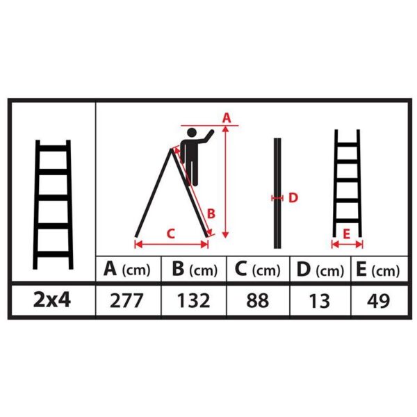 Scara lemn, 2 tronsoane, 4 trepte, carlig pentru galeata, max 150 kg, 1.32 m, Strend Pro - imagine 9