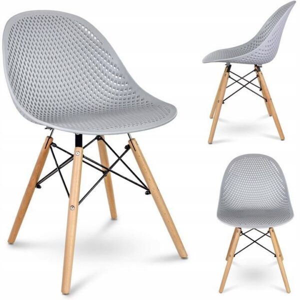 Scaun stil scandinav, PP, lemn, gri, 45x56x77 cm, Cava - imagine 5