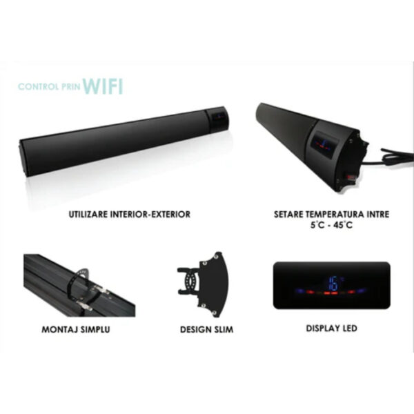 Panou radiant de incalzire cu Infrarosu, 1200W, control WI-FI si telecomanda, Interior-Exterior, display LED, negru - imagine 9