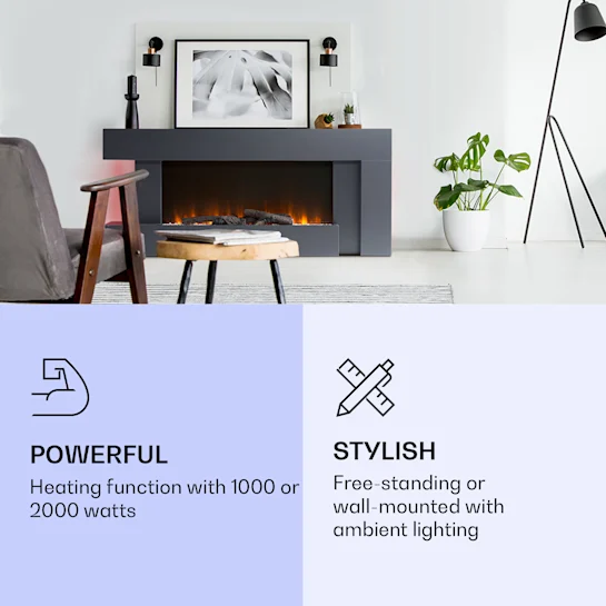 Semineu Electric Luxe Fire Elegance 3D cu Sunet busteni Smart WIFI 7 teme de culoare Functie incalzire Telecomanda Timer 1000W 2000W Gri 8