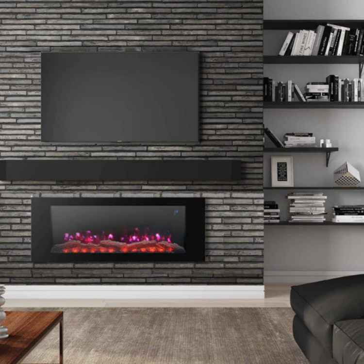 Semineu Electric de Perete 3D cu Sunet busteni Smart WI FI 7 culori si 5 nivele de intensitate a flacarilor Telecomanda 4