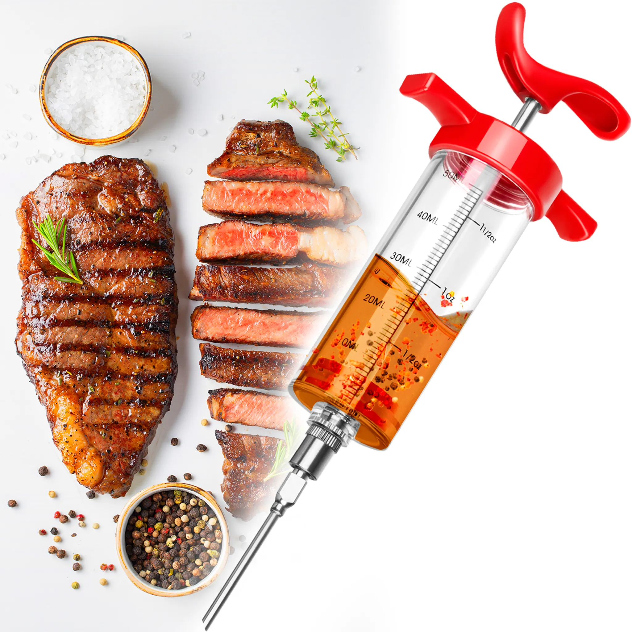 Seringa pentru injectat carnea cu marinada 3 ace 50 ml rosie 1 1