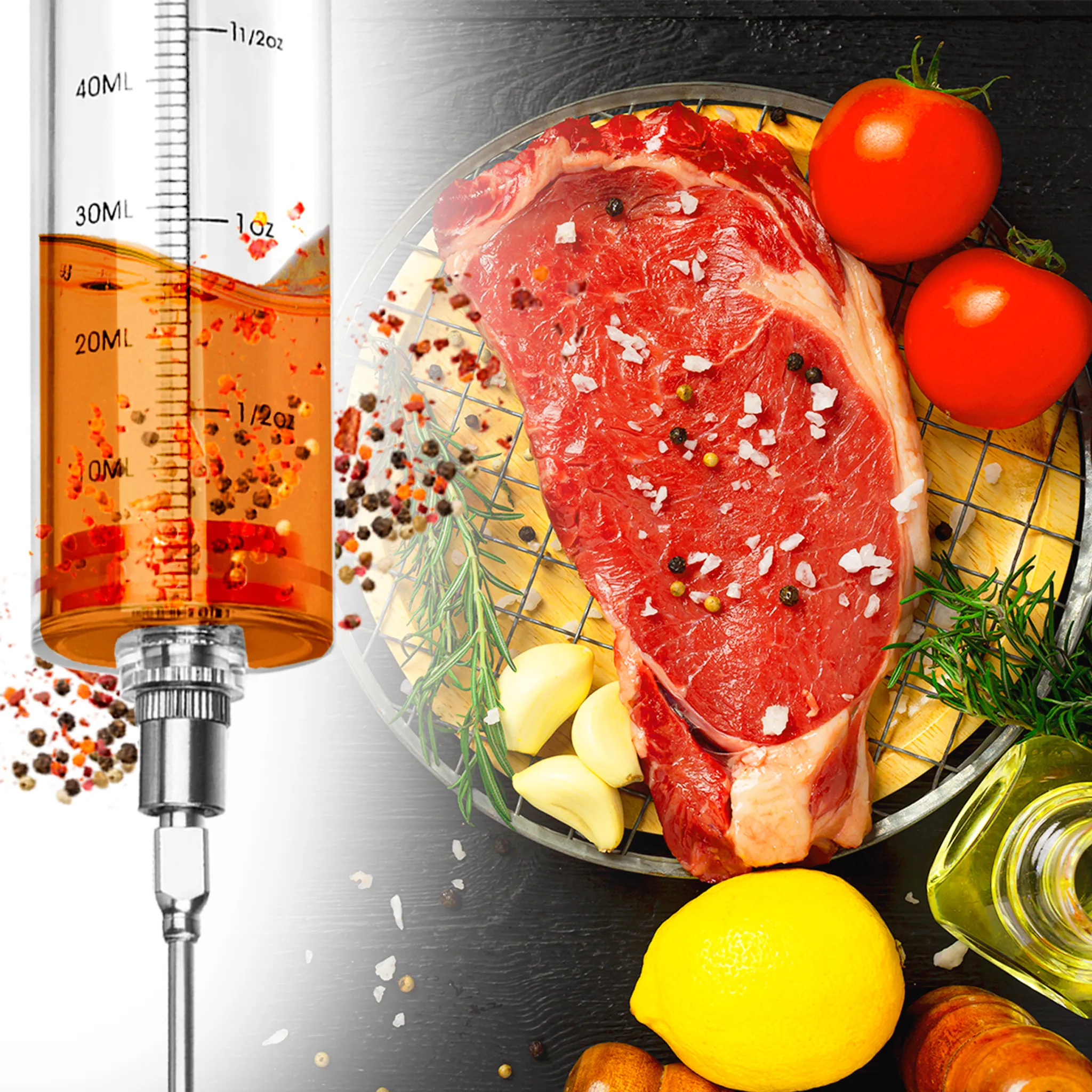 Seringa pentru injectat carnea cu marinada 3 ace 50 ml rosie 2 1