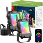 Set 2 proiectoare Smart LED RGB Novostella, BT Mesh, Alexa, Google , 25W, Sincronizare muzica, Exterior IP66 waterproof, Tuya / Smart Life