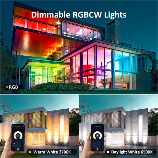 Set 2 proiectoare Smart LED RGB Novostella, BT Mesh, Alexa, Google , 25W, Sincronizare muzica, Exterior IP66 waterproof, Tuya / Smart Life - imagine 6