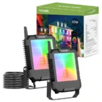 Set 2 proiectoare Smart LED RGB Novostella NTF72, BT Mesh, Alexa,Google, 50W, Sincronizare muzica, Exterior IP66 waterproof, Tuya Smart Life
