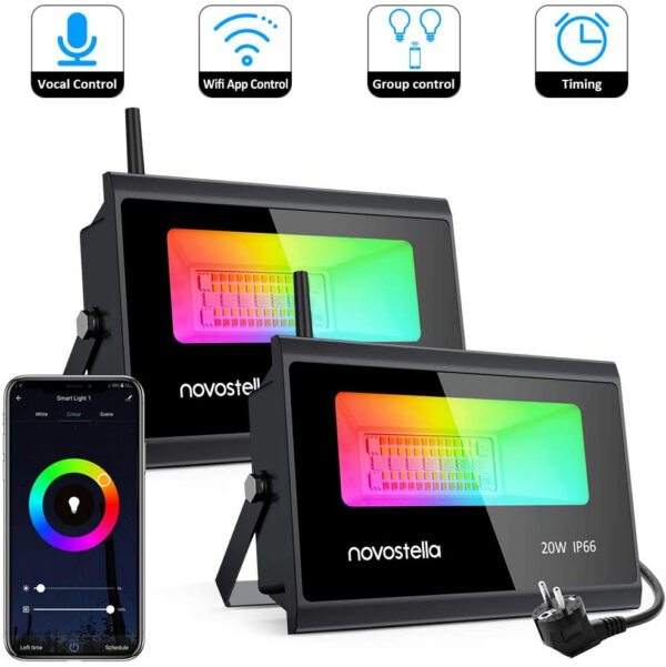 Set 2 proiectoare de podea LED RGB Novostella, Smart, Wifi, Alexa,Google, 20W, Exterior IP66 waterproof - imagine 1