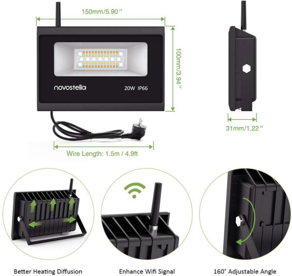 Set 2 proiectoare de podea LED RGB Novostella, Smart, Wifi, Alexa,Google, 20W, Exterior IP66 waterproof - imagine 7
