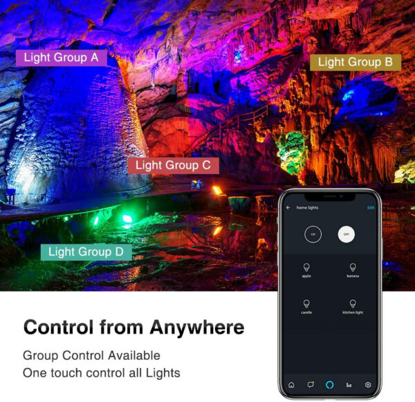 Set 2 proiectoare de podea LED RGB Novostella, Smart, Wifi, Alexa,Google, 20W, Exterior IP66 waterproof - imagine 9