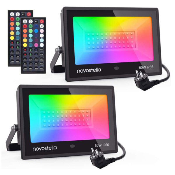 Set 2 proiectoare de podea LED RGB Novostella, Telecomanda, 60W, IP66 Waterproof - imagine 1