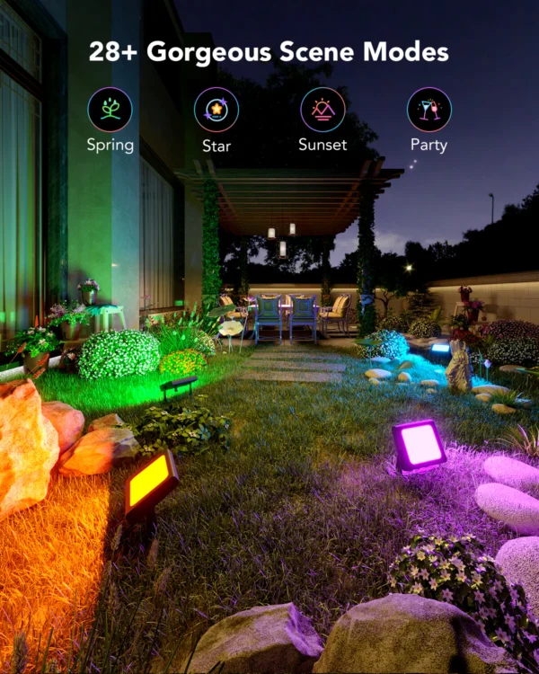 Set 4 proiectoare Govee H7060 RGBICWW LED, Alexa, Google, 24W, Sincronizare muzica, Exterior IP65 waterproof - imagine 13