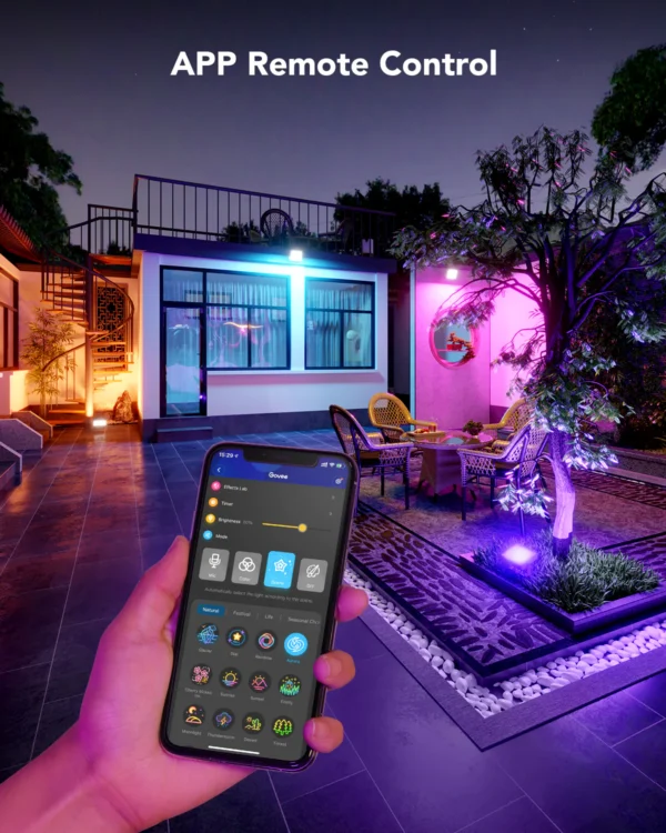 Set 4 proiectoare Govee H7060 RGBICWW LED, Alexa, Google, 24W, Sincronizare muzica, Exterior IP65 waterproof - imagine 16