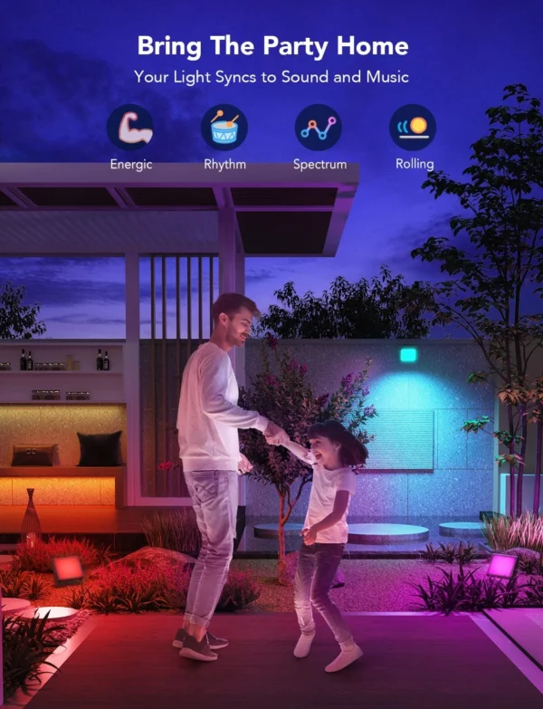 Set 4 proiectoare Govee H7060 RGBICWW LED, Alexa, Google, 24W, Sincronizare muzica, Exterior IP65 waterproof - imagine 7
