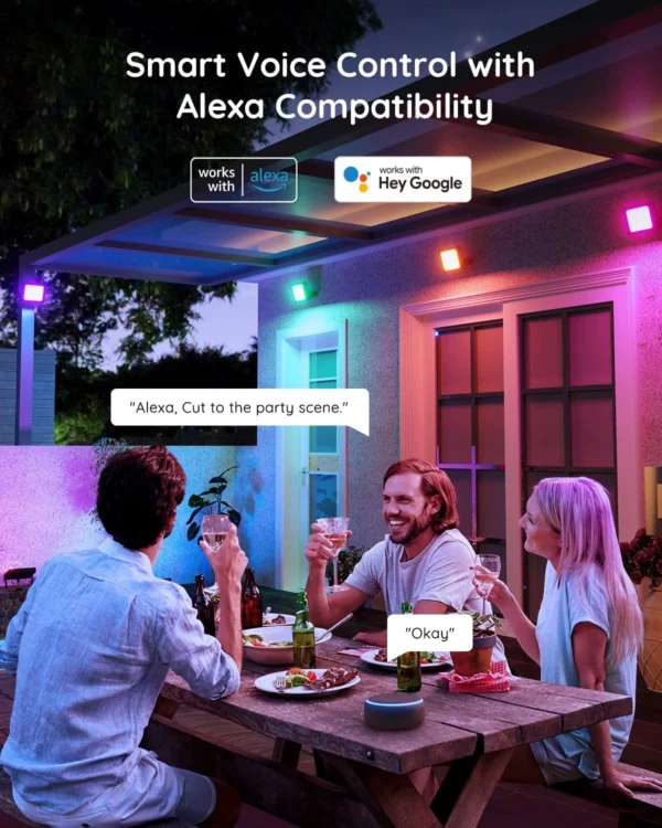 Set 4 proiectoare Govee H7060 RGBICWW LED, Alexa, Google, 24W, Sincronizare muzica, Exterior IP65 waterproof - imagine 8