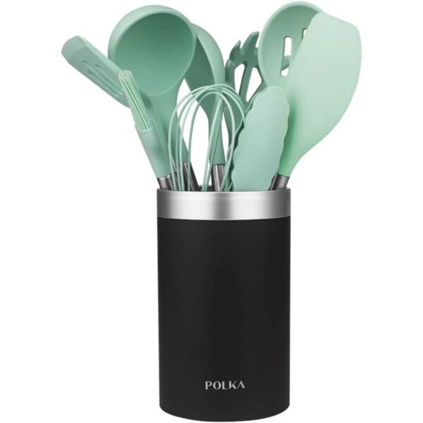 Set 9 ustensile Cecotec Polka Experience de bucatarie din silicon termorezistent, maner din Inox, albastru pastel - imagine 1