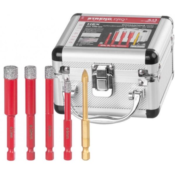 Set burghie diamantate uscate, burghiu de sticla, 5 piese, 6-8-10-12 mm, HEX, Strend Pro Premium - imagine 6