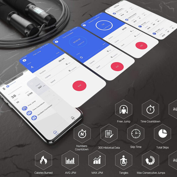 Set coarda pentru sarit Smart Renpho Q001, 4 moduri, Bluetooth, analiza datelor in aplicatie, Adulti, Copii - imagine 7