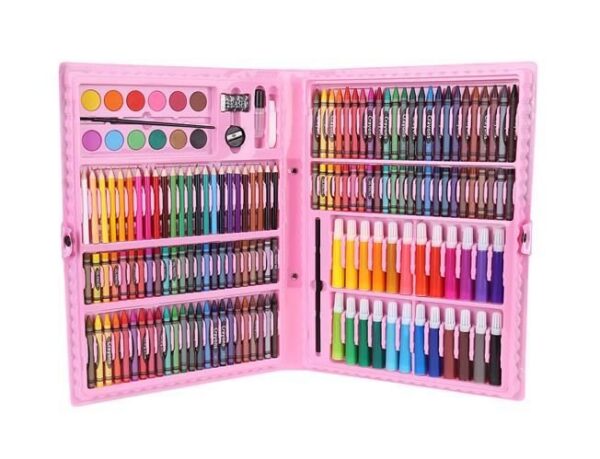 Set creativ pentru desen si pictura, 168 piese, Roz/Multicolor - imagine 13