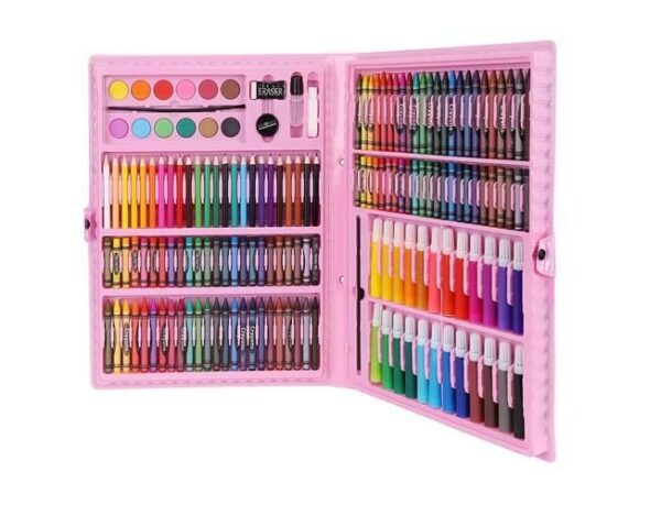 Set creativ pentru desen si pictura, 168 piese, Roz/Multicolor - imagine 7