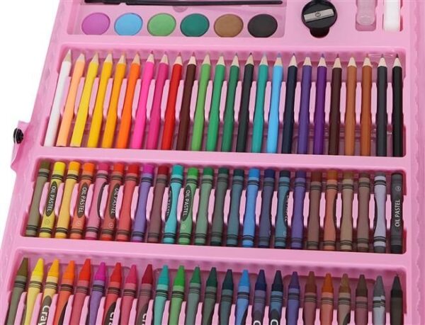 Set creativ pentru desen si pictura, 168 piese, Roz/Multicolor - imagine 9