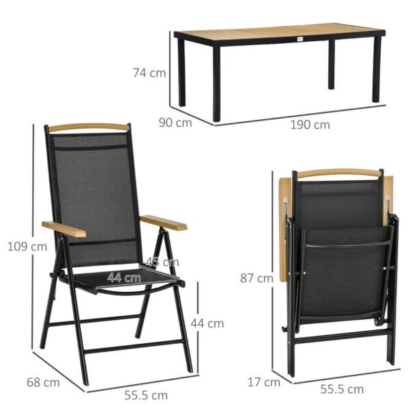 Set mobilier gradina/terasa, negru si stejar, 1 masa, 6 scaune, Abigail - imagine 10