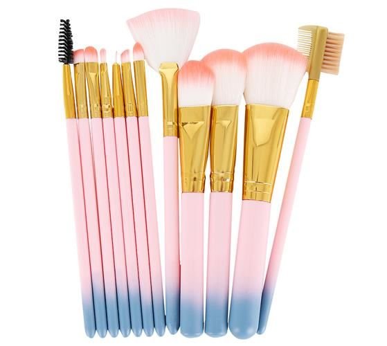 Set pensule profesionale de machiaj 12 buc etui roz 10