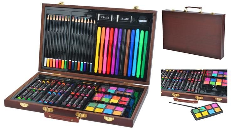 Set pentru Pictura si Desen cu 81 Piese si Trusa Organizare din Lemn Malatec 1 1