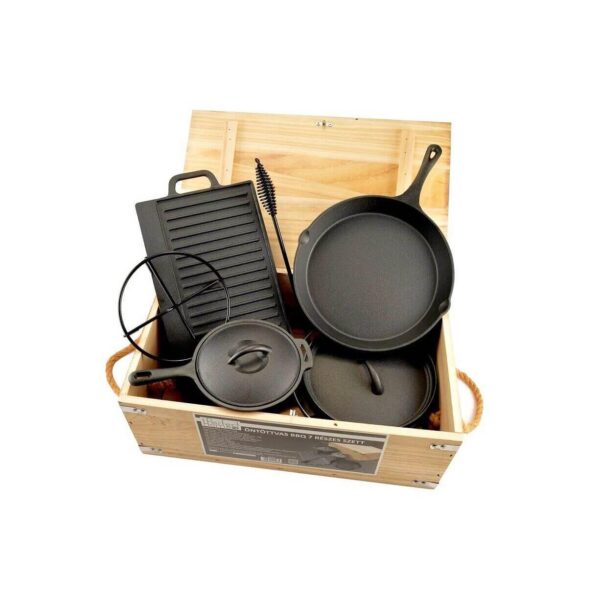 Set pentru gatit cu ceaun, gratar, tigaie, oala, fonta, 6 piese, Perfect Home - imagine 2