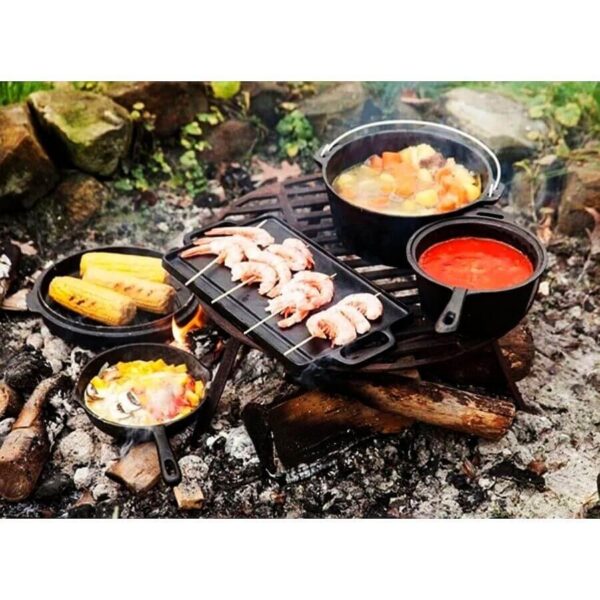 Set pentru gatit cu ceaun, gratar, tigaie, oala, fonta, 6 piese, Perfect Home - imagine 4