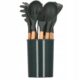 Set ustensile bucatarie, silicon si bambus, grafit, 12 piese, Springos - imagine 8