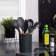 Set ustensile bucatarie, silicon si bambus, grafit, 12 piese, Springos - imagine 7
