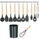 Set ustensile bucatarie, silicon si bambus, grafit, 12 piese, Springos - imagine 5