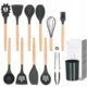 Set ustensile bucatarie, silicon si bambus, grafit, 12 piese, Springos - imagine 4