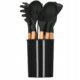 Set ustensile bucatarie, silicon si bambus, negru, 12 piese, Springos - imagine 4