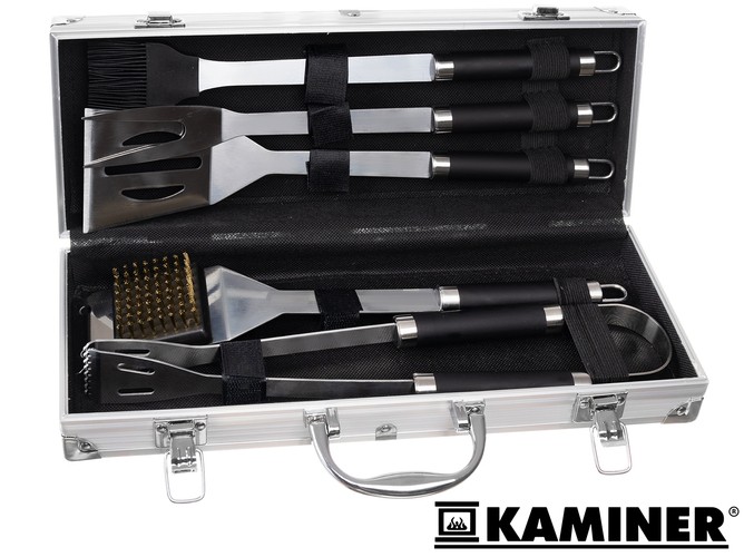 Set ustensile gratar 5 accesorii otel inoxidabil carcasa aluminiu 2