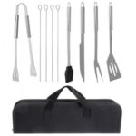 Set ustensile pentru gratar 9 accesorii, otel inoxidabil, geanta transport