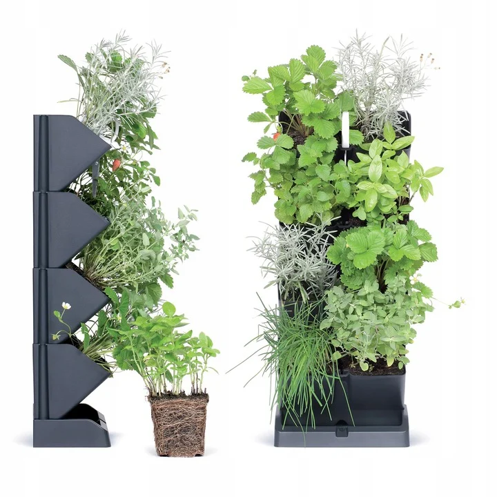 Ghivece decorative de flori, modular, antracit, 4x1 L, set 4 buc, 19.5x11.4x47.5 cm, Mini Cascade
