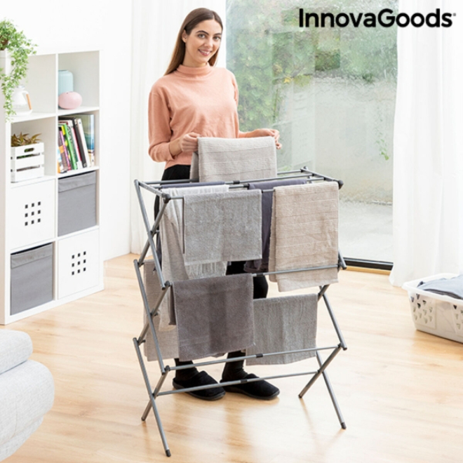 Suport uscare de rufe pliabil si extensibil din metal cu 3 inaltimi 11 bare Cloxy Innovagoods 11