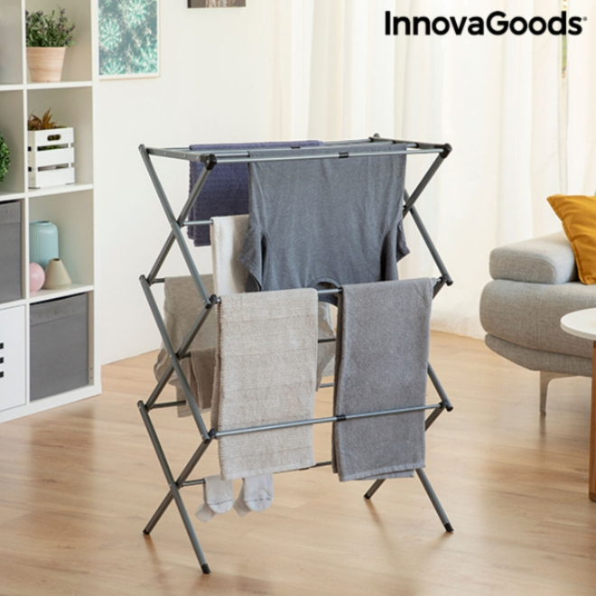 Suport uscare de rufe pliabil si extensibil din metal cu 3 inaltimi 11 bare Cloxy Innovagoods 4