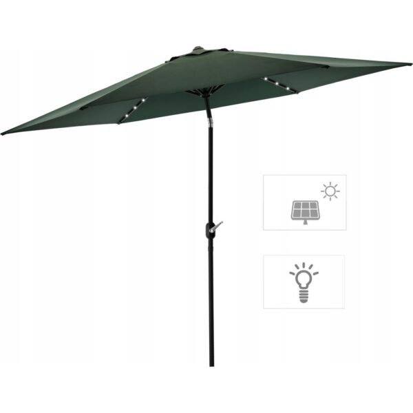Umbrela gradina/terasa cu LED, manivela, Chomik, verde, 300 cm - imagine 6