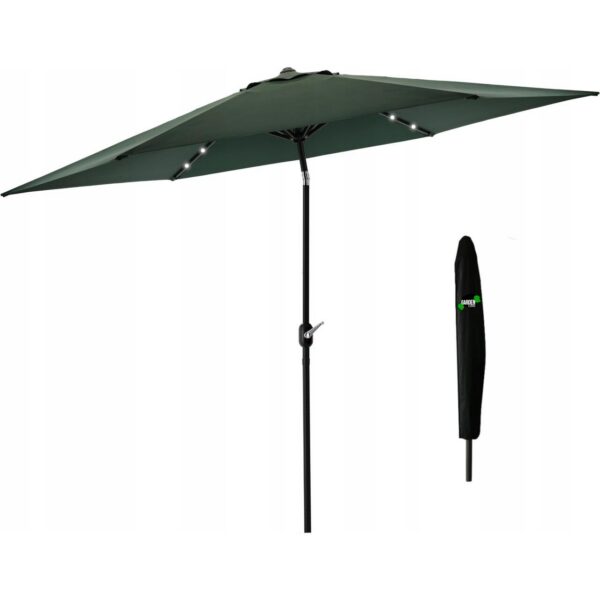 Umbrela gradina/terasa cu LED, manivela, Chomik, verde, 300 cm - imagine 7